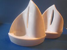 2 Ceramic Sail Boat Tea Light Candle Holders White Porcelain. 6.75" tall Pair