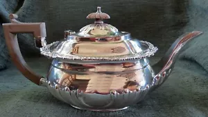 ENGLISH SHEFFIELD TEAPOT E. P. silver plated on copper Bombé shape Wood Handle - Picture 1 of 12
