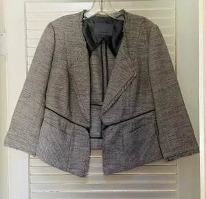 Classiques Entier Cotton Blend Grey Textured Tweed Blazer Sz S Decorative Zipper - Picture 1 of 20