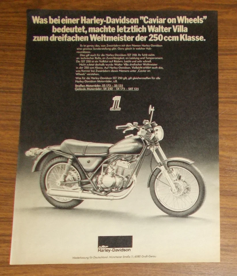 Seltene Werbung HARLEY-DAVIDSON SST 250 - Caviar on Wheels 1977 - Bild 1 von 1