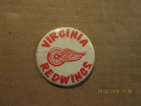AHL Virginia Red Wings Vintage Defunct Circa 1970's Logo Hockey Pinback Button Cover
