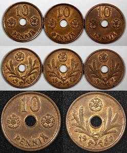 FINLAND Copper 1943 10 Pennia UNC Condition WWII  RANDOM PICK (1 Coin) KM# 33.1 - Picture 1 of 5