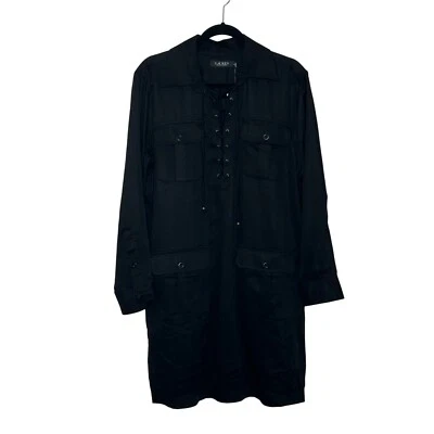 Vestido Camisa Lauren Ralph Lauren Talla 12P Pequeño Negro Utilitario Bolsillos Cordones NUEVO Foto 1 de 4