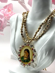 Vintage Necklace 18ct Gold Plated Glass Polki Ruby White Topaz Bani Tani Art 72g - Picture 1 of 18