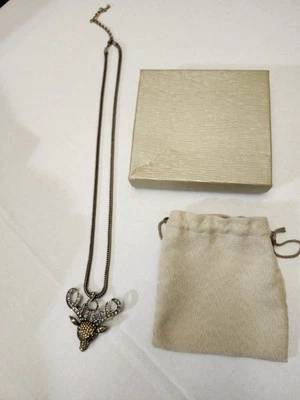 Off Park Collection 透明香槟水晶 DEER 项链 / 胸针 Antq 青铜 — 第 1/4 张图片