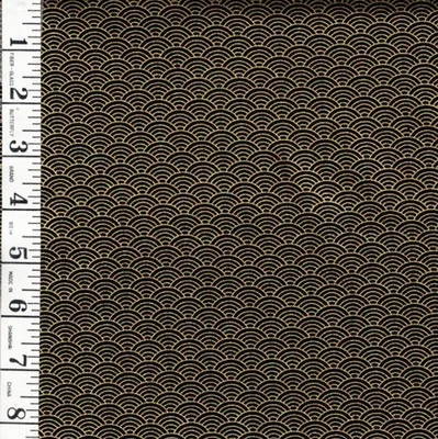 Asiático - JARDÍN DE LOTO - Pequeña Seigaiha japonesa (ola)-CM3670-Negro - Por media yarda Foto 1 de 3