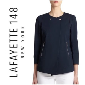 Lafayette 148 Stretch Navy Military Zipper Pocket Dayle Jacket 12 - Picture 1 of 8