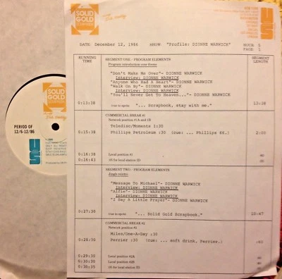 RADIO SHOW: 12/12/86 DIONNE WARWICK PROFILE 6 INTERVIEWS w/DIONNE AND 13 TUNES - Image 1 of 2