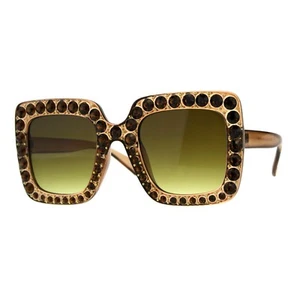 Bling Bling Rhinestone Sunglasses Oversized Square Women's Fashion - Picture 1 of 24