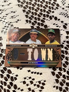 2013 Topps Triple Threads Relic /27 REGGIE JACKSON/RICKEY HENDERSON/CESPEDES A's - Picture 1 of 4