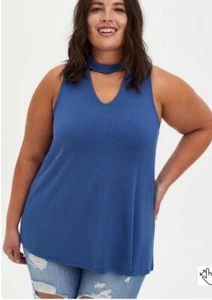 Torrid Plus Size 2 (18/20) Blue Super Soft Choker Swing Top V-Cutout Neck - Picture 1 of 6