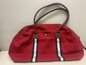 Used Slightly Tommy Hilfiger Red Canvas Unisex Duffle Travel/Beach/Gym Bag - Picture 1 of 11