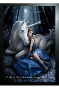 BLACK FRAMED ANNE STOKES ART - BLUE MOON UNICORN 3D PICTURE PRINT 325mm x 425mm - Picture 1 of 2