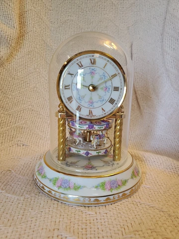THE FRANKLIN MINT Anniversary Carousel Clock WM Dentzel Porcelain GERMANY Tested Cover