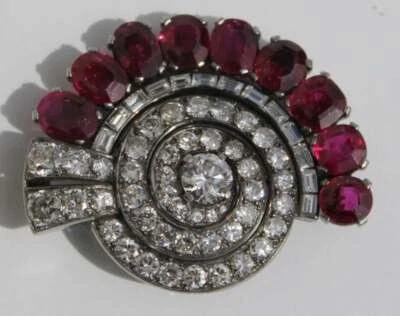 One Of A Kind Cluster Design With Raspberry Pink 9.02CT Rubies & White CZ Brooch - Image 1 of 3