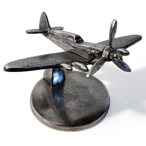 Distressed Silver Aluminum Spitfire Model Plane on Stand – Vintage Decor - Picture 1 of 7