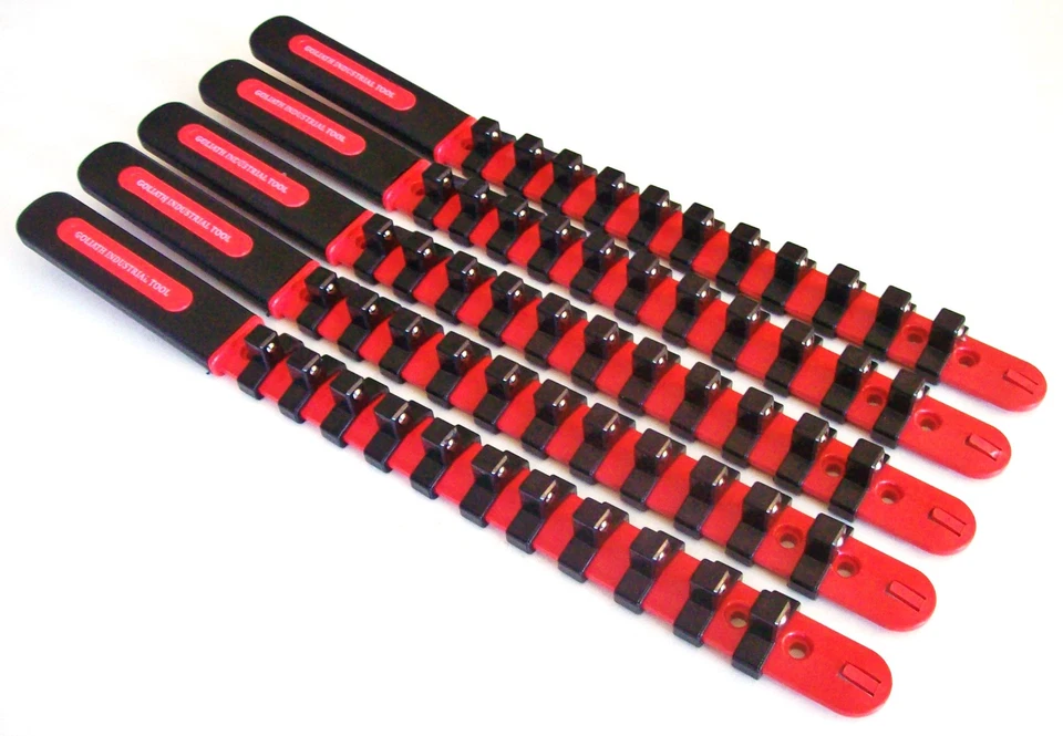 5 GOLIATH INDUSTRIAL 3/8" ABS PLASTIC SOCKET RAIL HOLDER ORGANIZER RED SR38BR - Image 1 of 1