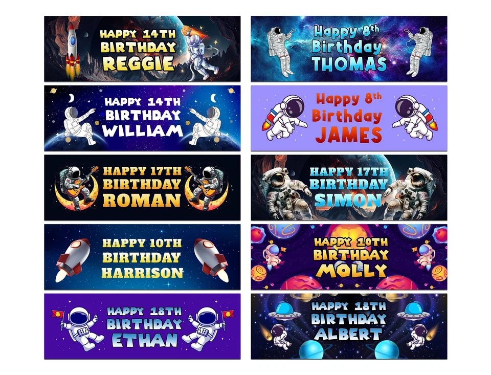 Banners de Cumpleaños Personalizados Diseño Espacio Niños Niños Fiesta Decoración 372 Foto 1 de 1