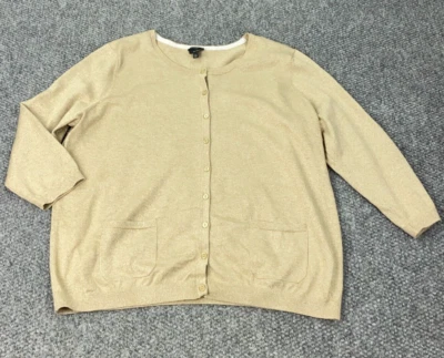 Talbots Womens Cardigan Size 2X Gold Shiny 3/4 Sleeve Sweater Button Up Metallic - Image 1 of 4