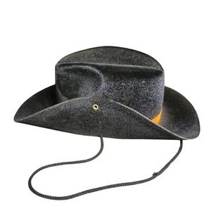 Vtg Marching Band Hat Western Cowboy Style Sz Large Black Orange Ribbon - Picture 1 of 7