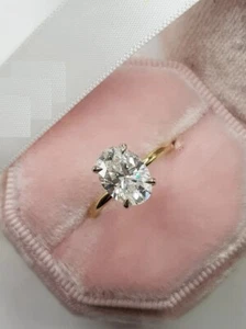 Antique 2 CT Oval Moissanite Ring 14K Yellow Gold Engagement Ring Wedding Ring - Picture 1 of 4