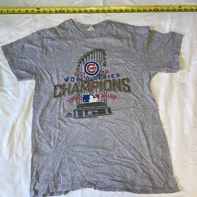 Chicago Cubs 2016 World Series Champions Majestic Shirt Size Medium M Gray - Image 1 of 3