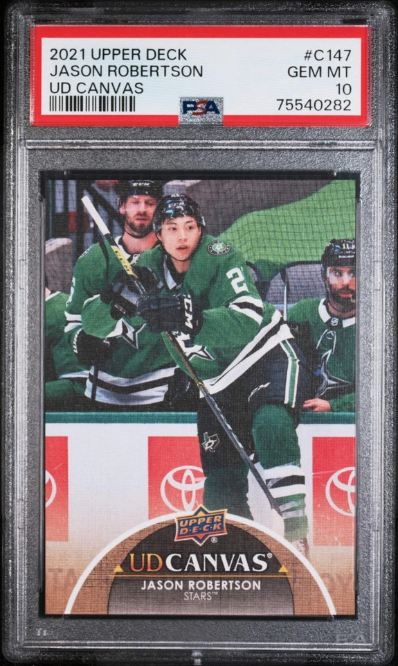Graded 2021 Upper Deck Jason Robertson #C147 UD Canvas Rookie Hockey Card PSA 10 - Image 1 of 2