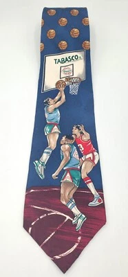 Corbata de cuello con tema de baloncesto TABASCO para hombre azul marino y rojo Foto 1 de 4