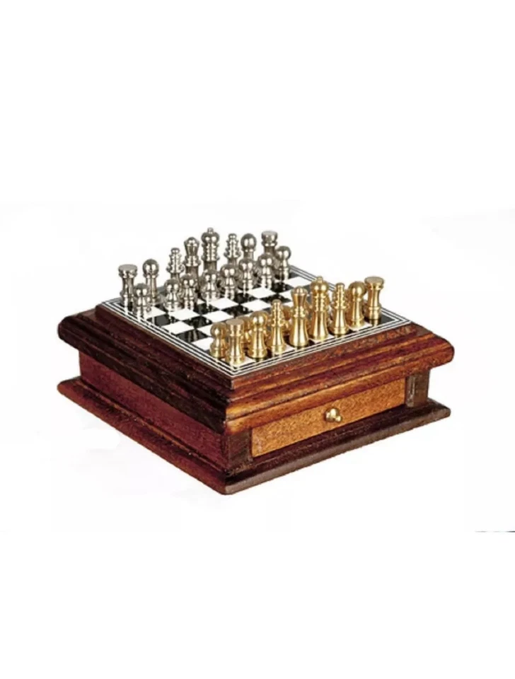Juego de ajedrez para casa de muñecas con cajón de almacenamiento de madera estudio en miniatura Foto 1 de 1
