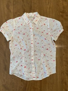 Liz Claiborne Cotton Blouse White Pink Floral Women’s Size M - Picture 1 of 7