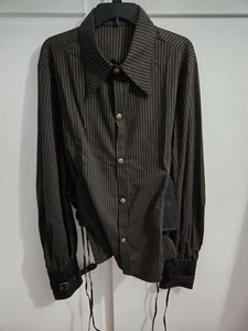 DEVIL FASHION Men Steampunk Striped Shirt Black Brown Gothic Vampire size XL - Picture 1 of 3