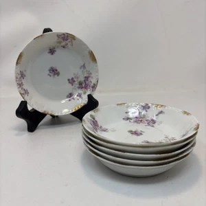 Antique GDA Limoges Berry Fruit Dessert Bowls Purple Flowers 5” diameter (6) - Picture 1 of 6