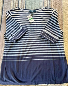 Neu mit Etikett Karen Scott Macys blau gestreift Größe Damen Large T-Shirt - Bild 1 von 6