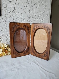 Vintage Wooden Carved Double Oval Picture Frame Hinged 6.5"x3.75" - Picture 1 of 6