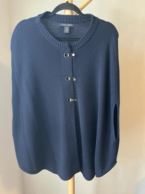 Suéter feminino Bannana Republic lã xale capa tamanho XS pequeno azul marinho B4 - Imagem 1 de 4
