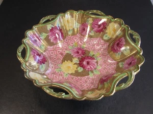 Wunderschöne große antike NIPPON Porzellanschale mit großen Blumen & schweren Goldperlen - Bild 1 von 6