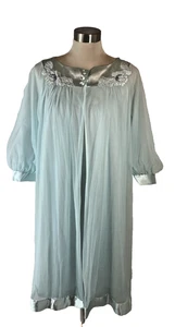 Vtg 60’s Gossard Artemis 2 Pc Blue Chiffon Babydoll Nightgown & Robe Pegnoir S - Picture 1 of 14