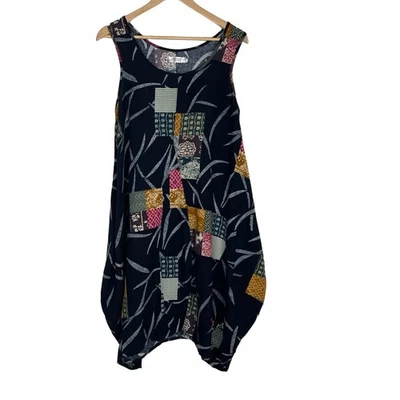 В зависимости от горизонта 2XL темно-синий пэчворк бочонок богемное платье Lagenlook кокон - Изображение 1 из 4