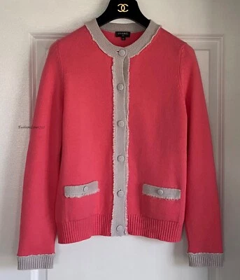 18A CHANEL ROSA GRIS CLARO BOTONES CC CACHEMIR SEDA CÁRDIGAN SUÉTER 40 Foto 1 de 4