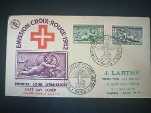 FRANCE PREMIER JOUR FDC YVERT 937/38 NOËL CROIX ROUGE 12F+3F 15F+5F PARIS 1952