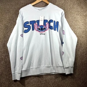 Disney Sweatshirt Women's Medium White Stitch Graphic Long Sleeve Crew Neck - Picture 1 of 11