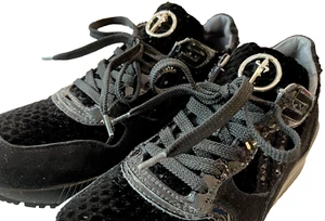 CESARE PACIOTTI BLACK Velvet 6US LEATHER Suede Rhinestone SNEAKERS 35 1w AD - Picture 1 of 10