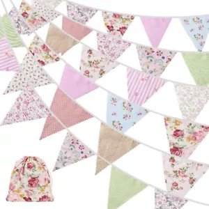 40Ft Fabric Bunting, 42Pcs Outdoor Bunting Banner,Floral Vintage Cotton Tripl UK - Picture 1 of 6