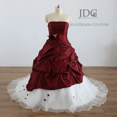 Klassisches Weinrot Korsage Brautkleid Schnürt 32-60 Hochzeitskleid Übergröße - Bild 1 von 4