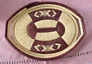 Handmade Woven Raffia Coiled African Tray Brown/Beige 12 x 10 Boho Wall Art - Picture 1 of 4