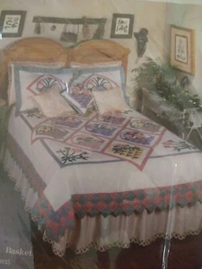 C&F Hand Made Quilt Farm House Size King 105” x92” Floral Basket 84035 N.O.S - Picture 1 of 7
