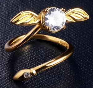 Anillo de Oro Harry Potter Snitch Dorado Mago de Hogwarts Circón Película Boda Películas - Imagen 1 de 8