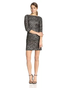 Neu mit Etikett Aidan Mattox hautfarben/schwarz Etuikleid Spitze Pailletten Größe 4 - Bild 1 von 6