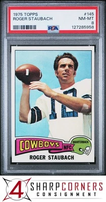 Roger Staubach Cowboys Hof 1975 Topps #145 PSA 8 Foto 1 de 3