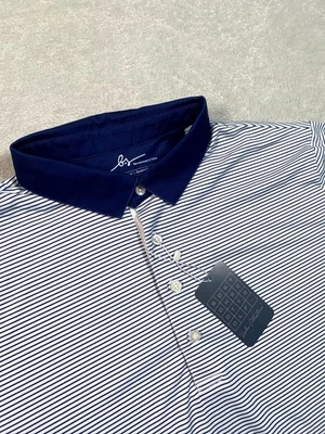 Polo de golf Boston Scott para hombre 2XL azul marino blanco a rayas elástico tenis Foto 1 de 4